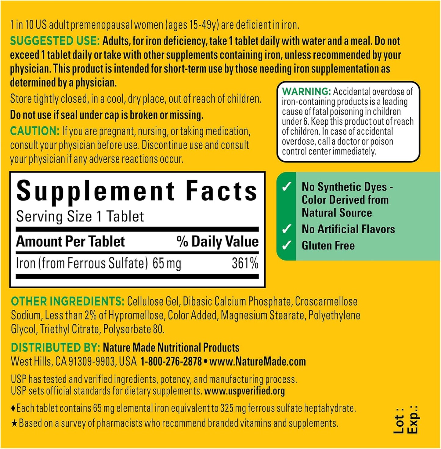 Nature Made Iron 65 mg - Energize Food Supplements Palestine