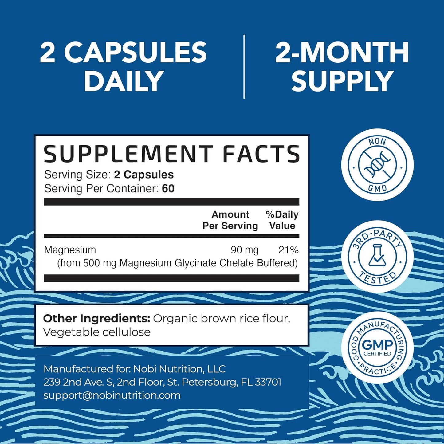 Magnesium Glycinate 500 mg 120 Capsules - Energize Food Supplements Palestine