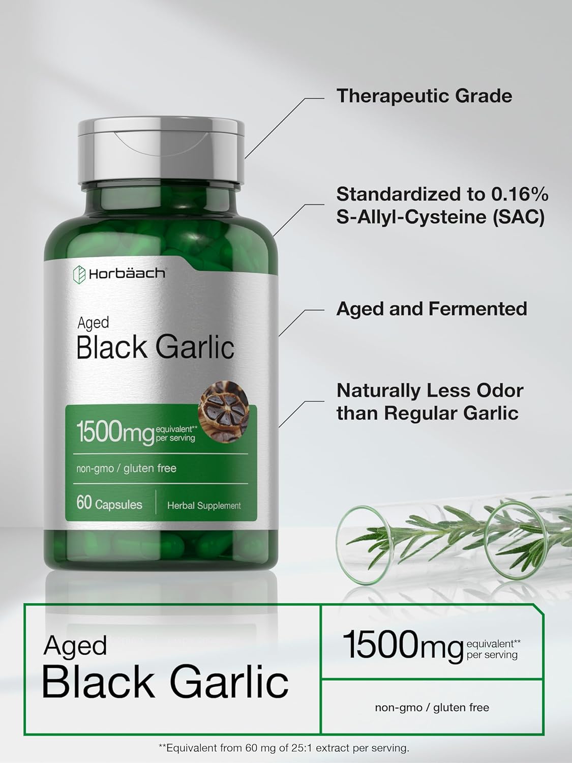 Horbäach Aged Black Garlic Capsules 1500mg - Energize Food Supplements Palestine
