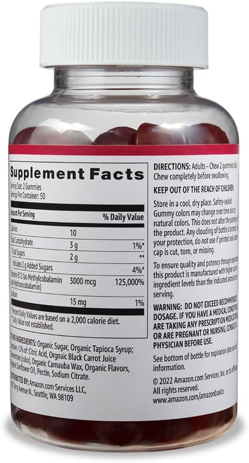 Amazon Basics Vitamin B12 3000 mcg Gummies - Energize Food Supplements Palestine