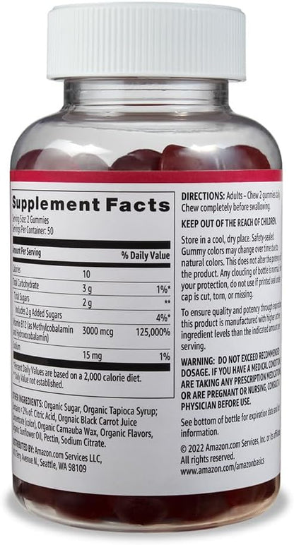 Amazon Basics Vitamin B12 3000 mcg Gummies - Energize Food Supplements Palestine