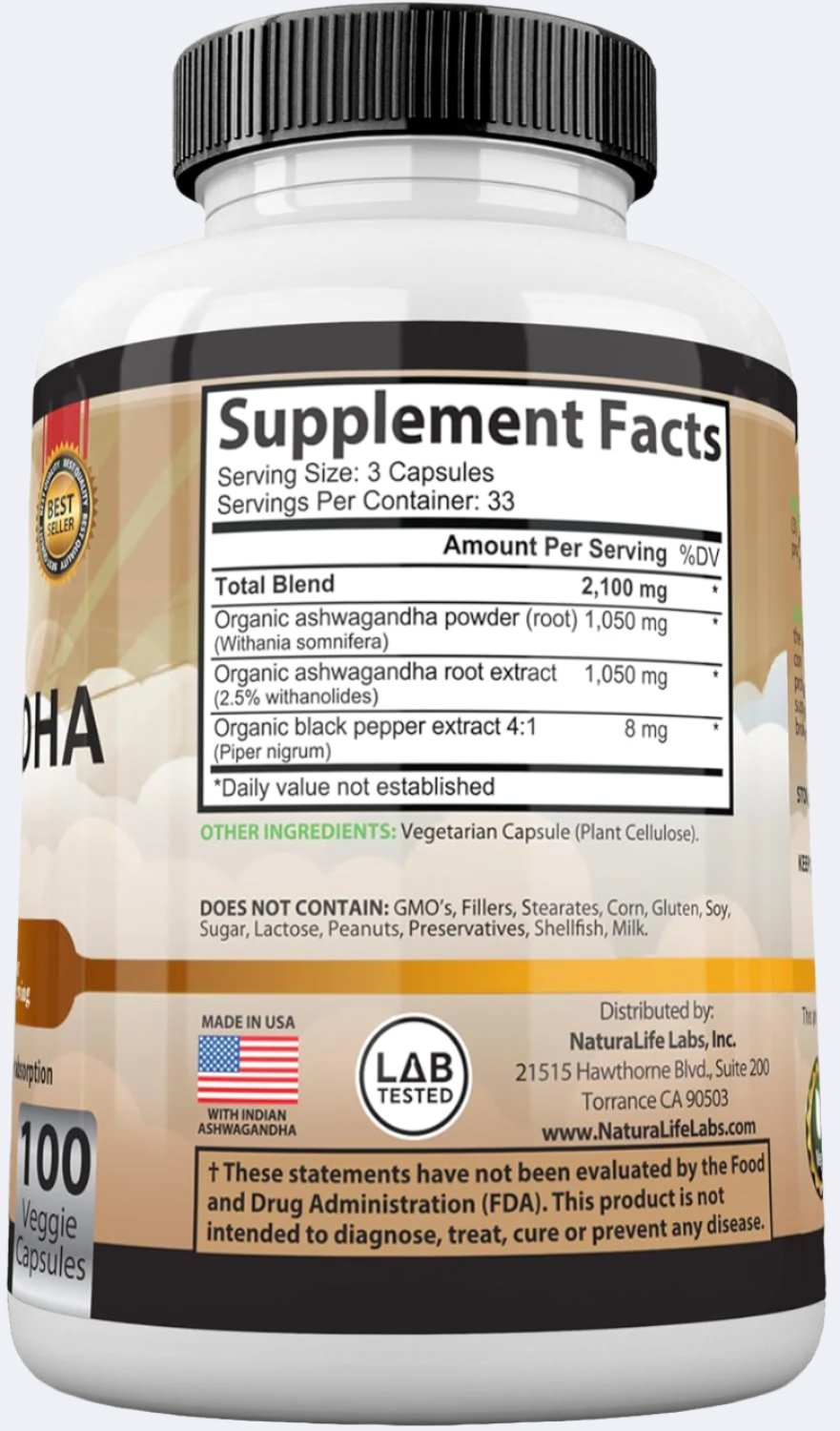 Organic Ashwagandha 2,100 mg - Energize Food Supplements Palestine
