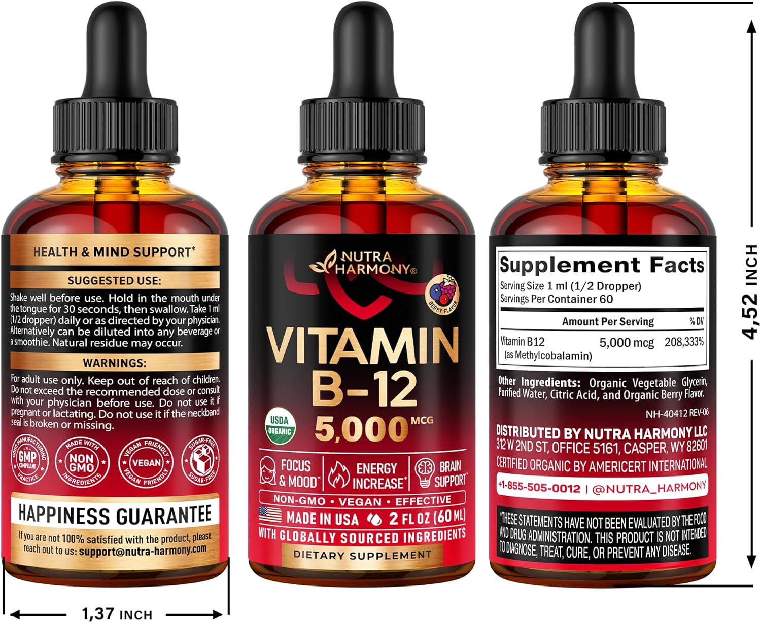 USDA Organic Vitamin B12 Sublingual Drops - Energize Food Supplements Palestine