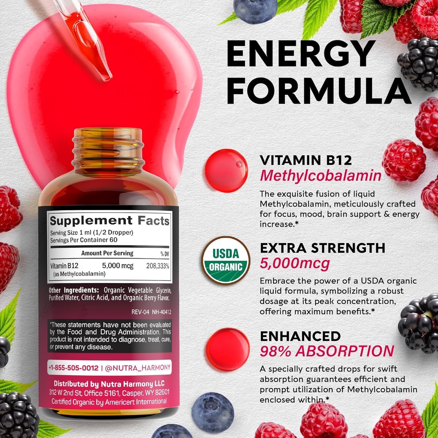 USDA Organic Vitamin B12 Sublingual Drops - Energize Food Supplements Palestine