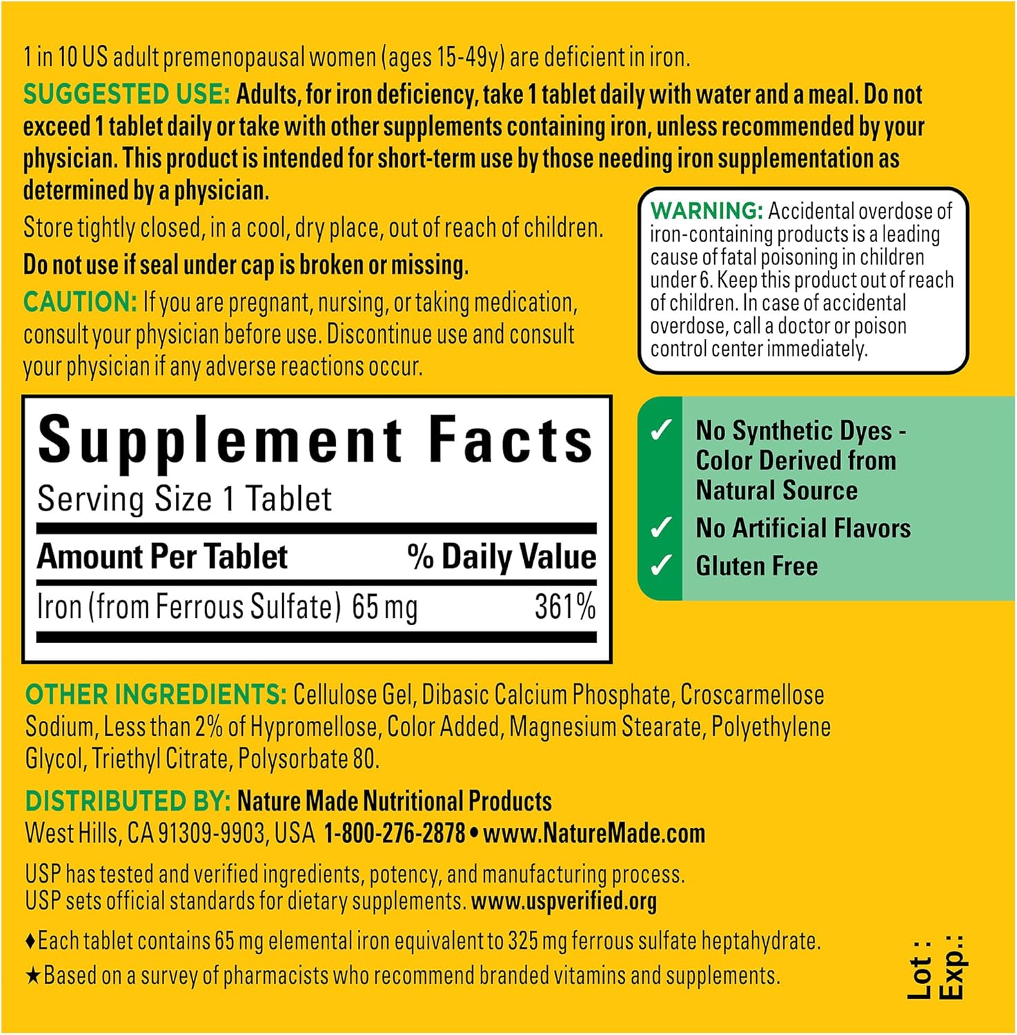 Nature Made Iron 65 mg - Energize Food Supplements Palestine