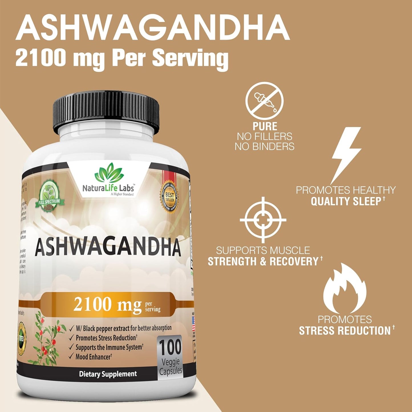 Organic Ashwagandha 2,100 mg - Energize Food Supplements Palestine