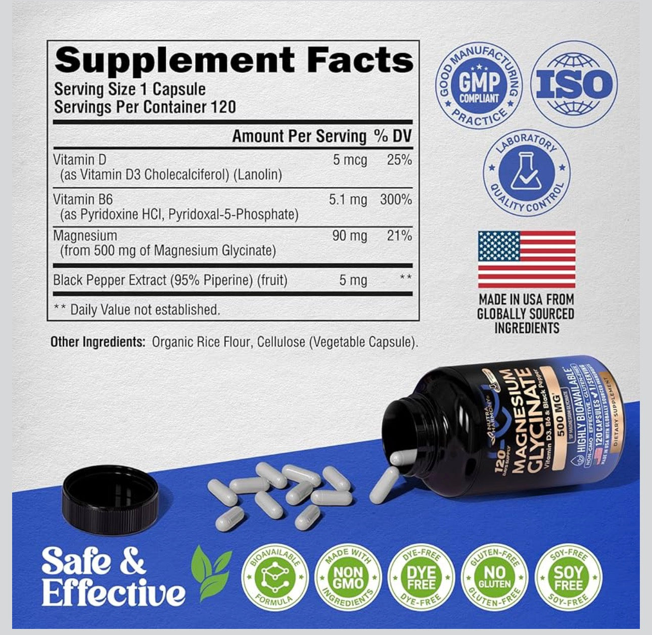 (Copy) Magnesium Glycinate 500 mg 120 Capsules - Energize Food Supplements Palestine