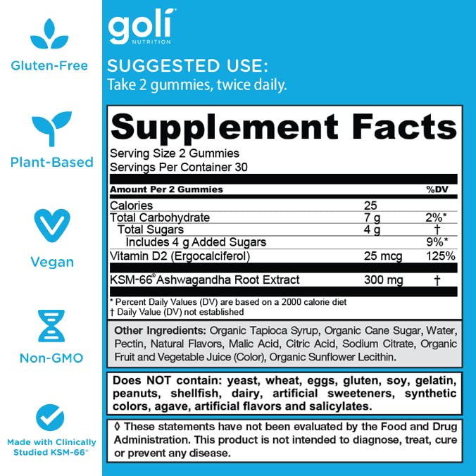 Goli Ashwagandha & Vitamin D Gummy - 60 Count - Energize Food Supplements Palestine