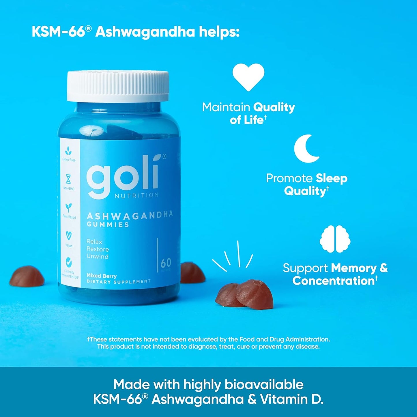 Goli Ashwagandha & Vitamin D Gummy - 60 Count - Energize Food Supplements Palestine