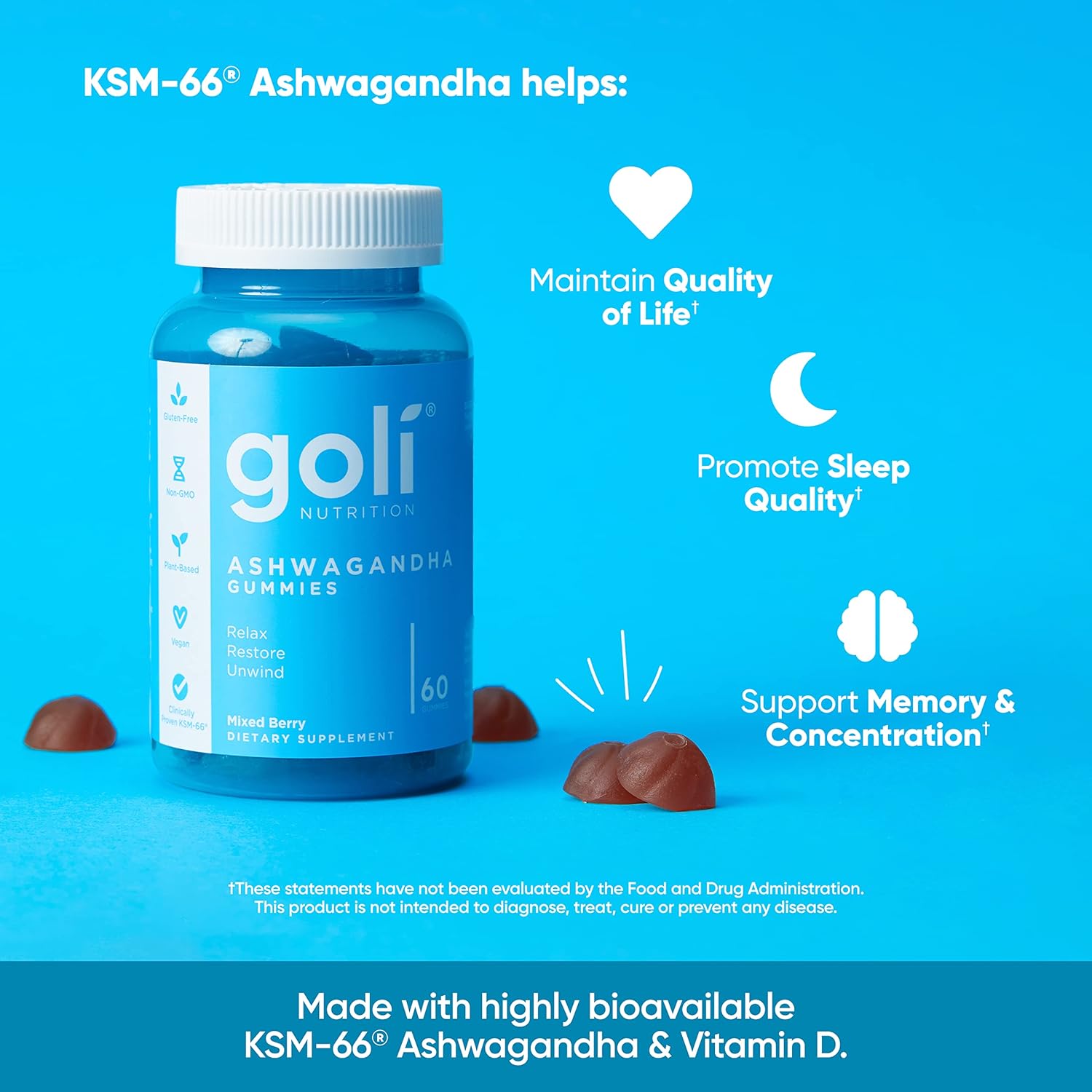 Goli Ashwagandha & Vitamin D Gummy - 60 Count - Energize Food Supplements Palestine