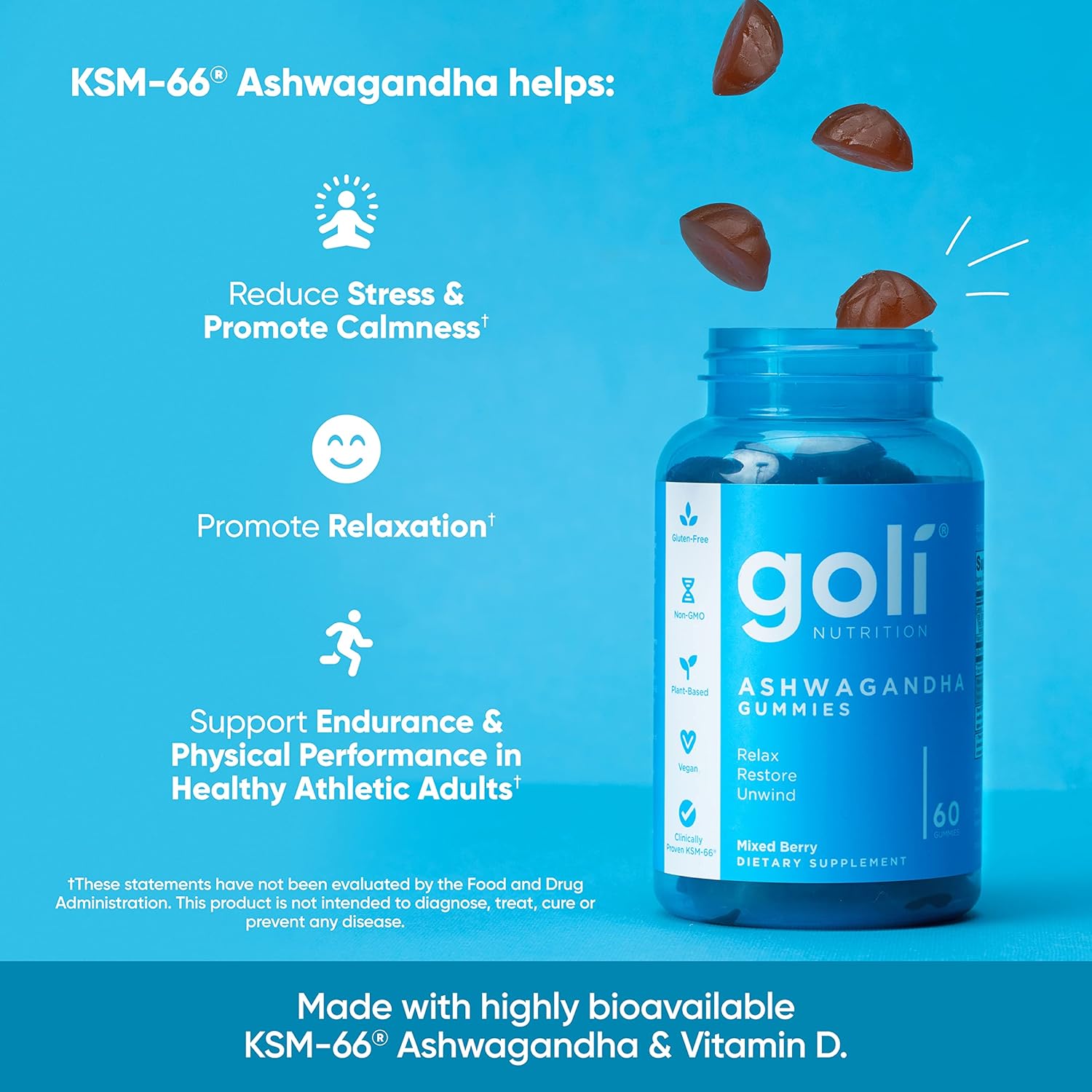 Goli Ashwagandha & Vitamin D Gummy - 60 Count - Energize Food Supplements Palestine