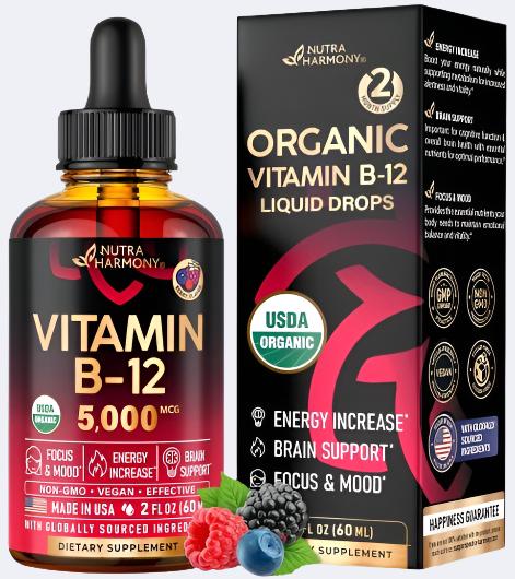 USDA Organic Vitamin B12 Sublingual Drops - Energize Food Supplements Palestine