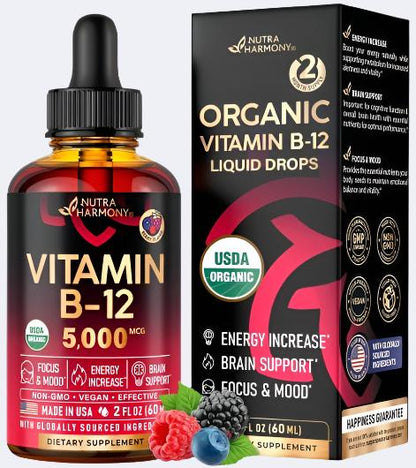 USDA Organic Vitamin B12 Sublingual Drops - Energize Food Supplements Palestine