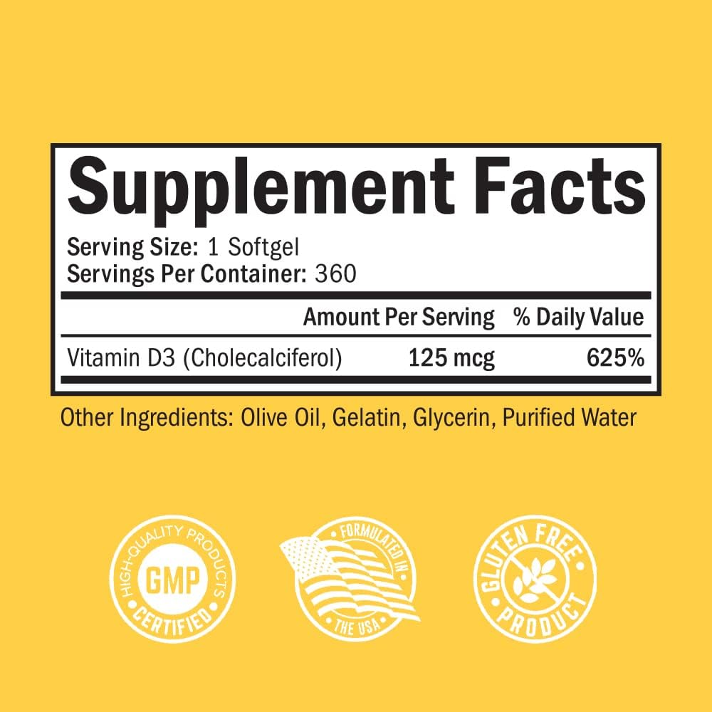 Vitamin D3 5000 IU (125 mcg) - Energize Food Supplements Palestine