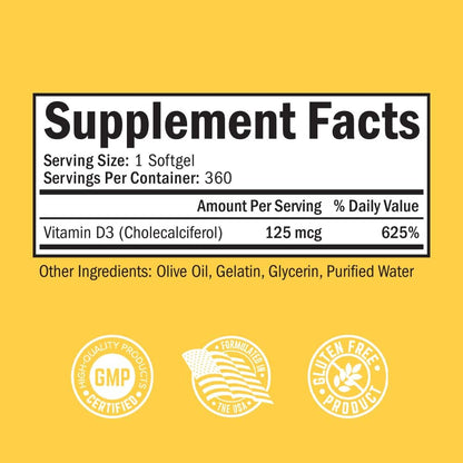 Vitamin D3 5000 IU (125 mcg) - Energize Food Supplements Palestine